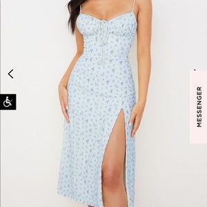 Thin strap floral dress with slit